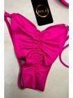 Розовый женский купальник push-up 3D бразилиана на завязках Анжелика